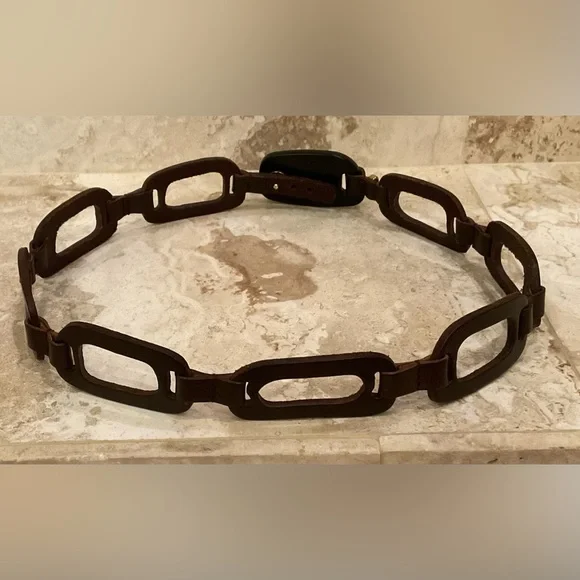 S/S 1997 Gucci by Tom Ford Wood Leather Chain Link Cutout Belt - Picture 2 of 5